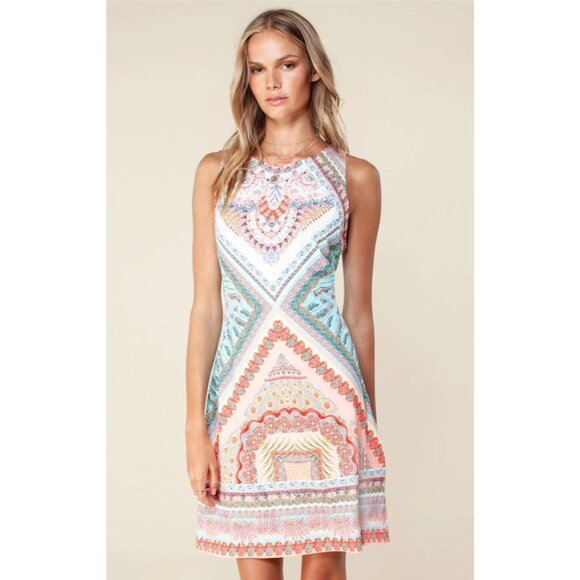 Hale Bob Women's Jersey Dress Sz S Multicolor Mandala Print Stretch Sleeveless - Picture 1 of 8